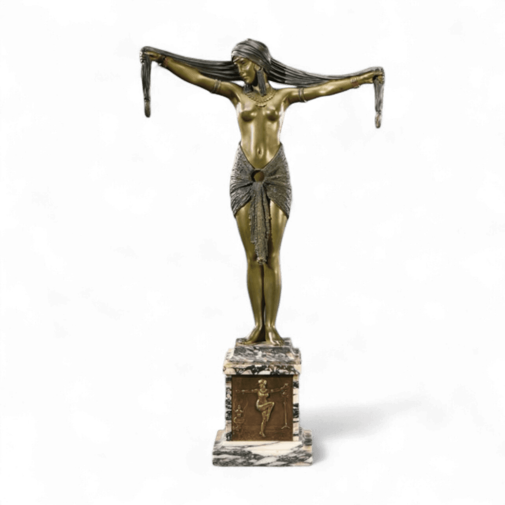 Bronze Art déco d'une danseuse orientaliste sur socle de marbre