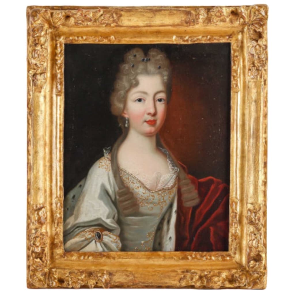 Portrait à l'huile d'époque, cadre doré