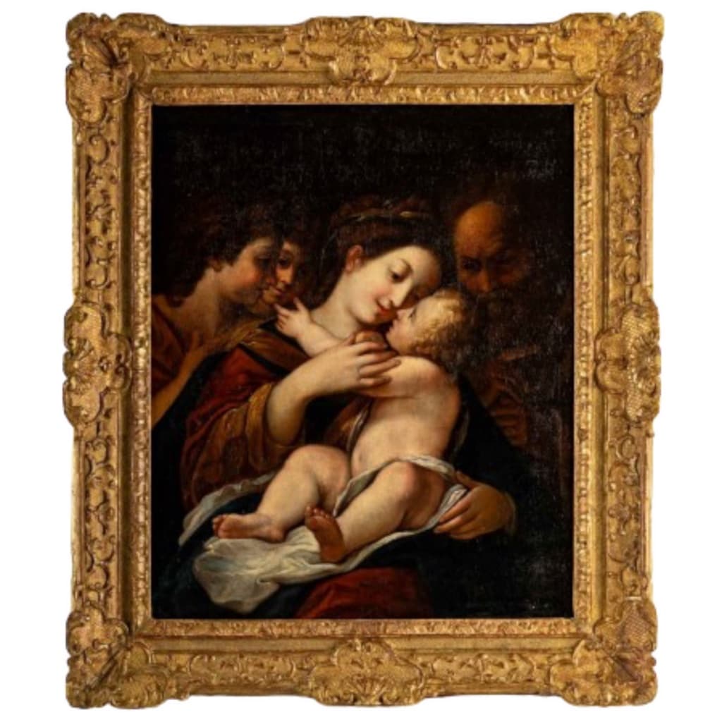 Scène religieuse ancienne, huile sur toile