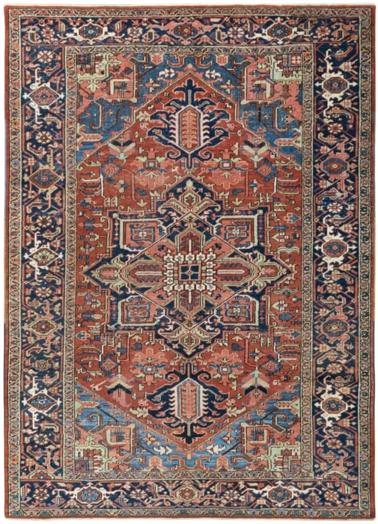 Tapis Heriz géométrique terre cuite et bleu marine