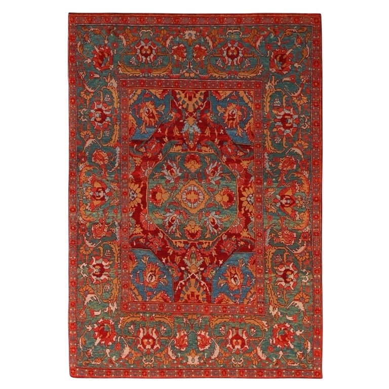 Tapis persan ancien à dominante rouge et turquoise